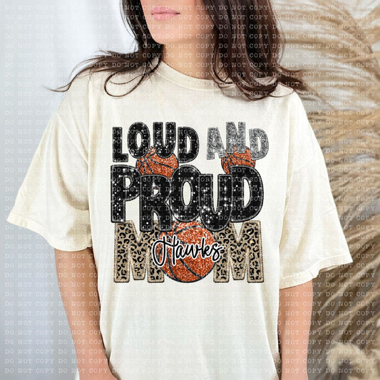 Faux Glitter Loud & Proud Mom Hawks (Adult)